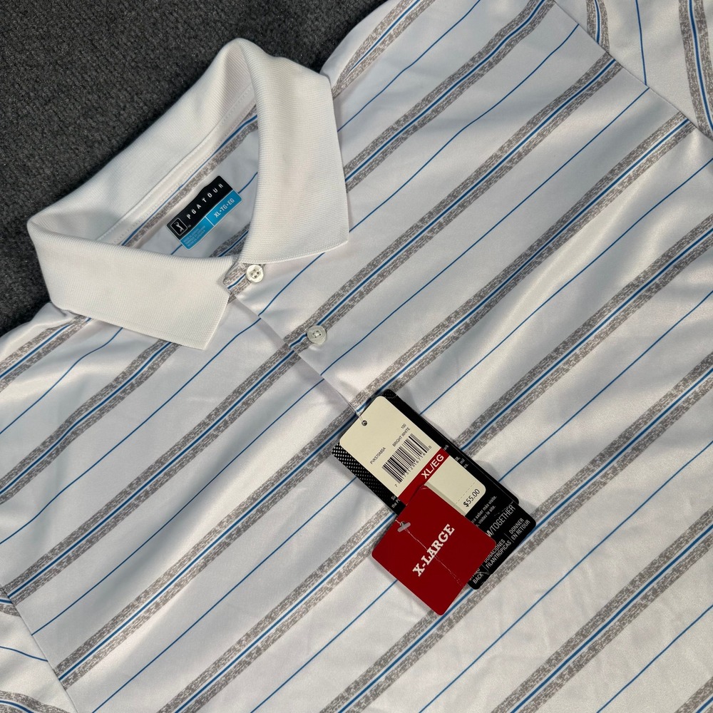 PGA TOUR Mens\ XL Short Sleeve Striped Golf Polo Shirt White Blue NWT #4634